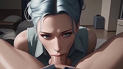 Blue Haired cutie Gives sloppy suck off Until You cum In Her throat - [POV / AI]