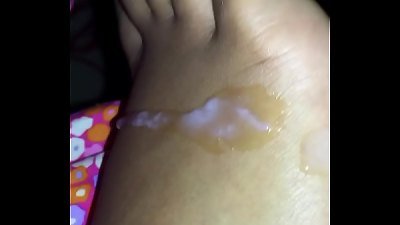 cumming on sleeping sisters foot